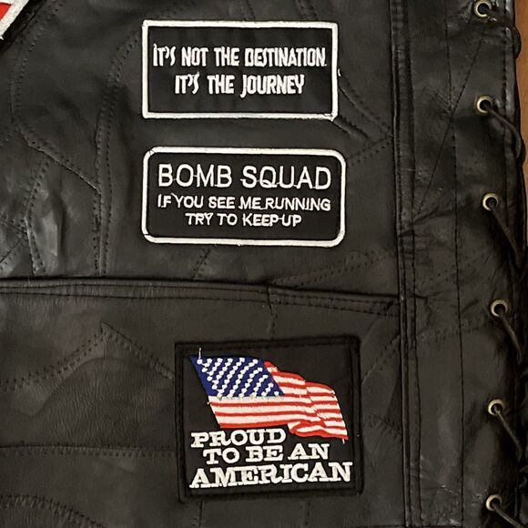 Diamond Plate Buffalo Leather Mens Vest with Patches 3X - Picture 10 of 13